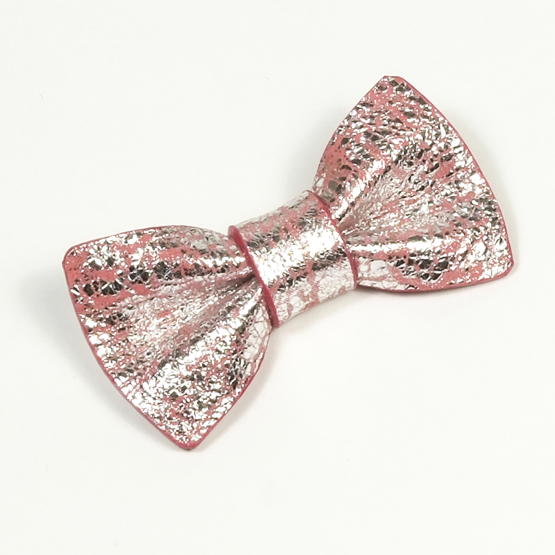 Leather Sculptured Bows - Red/Silver